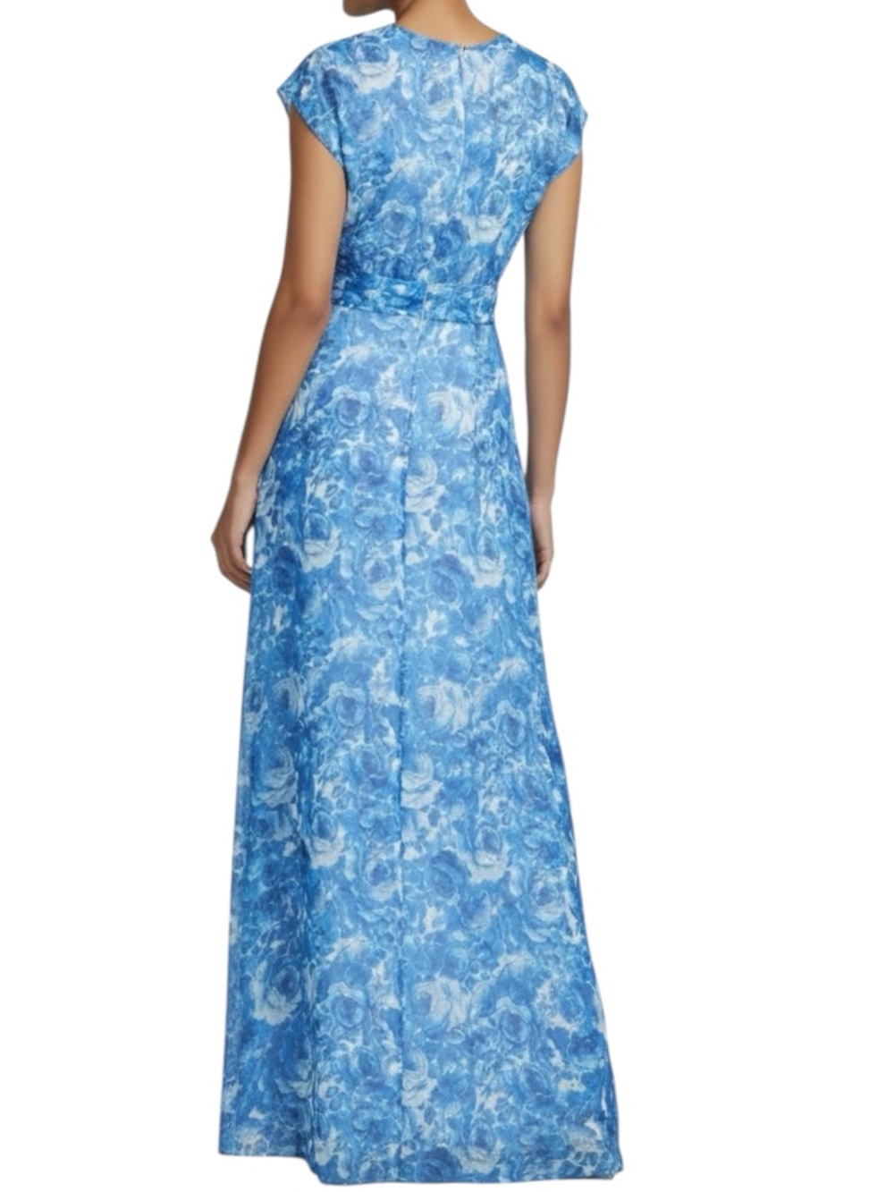 NWT SACHIN + BABI Blue & White Floral Short Sleeve V-Neck Dress Gown Size 4 - Picture 3 of 5